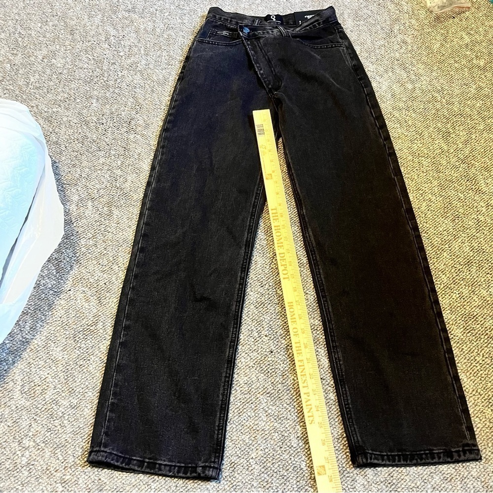 Insane Gene Crossover Jeans Asymmetrical Waist Size 0 23 In Black Wash F - Picture 3 of 7